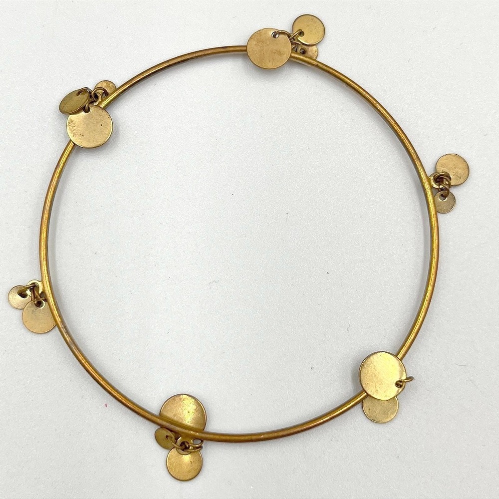 VTG Tri-Color Bangle Bracelet Set Boho Hammered Coin Charm Dangle Jewelry 3pc‎